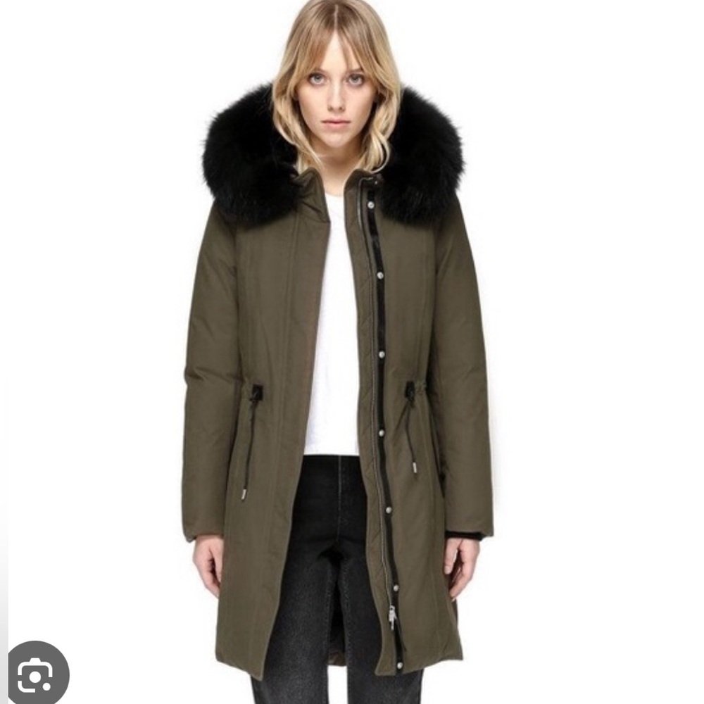 Mackage Olive Green Coat with Black Fur Trim